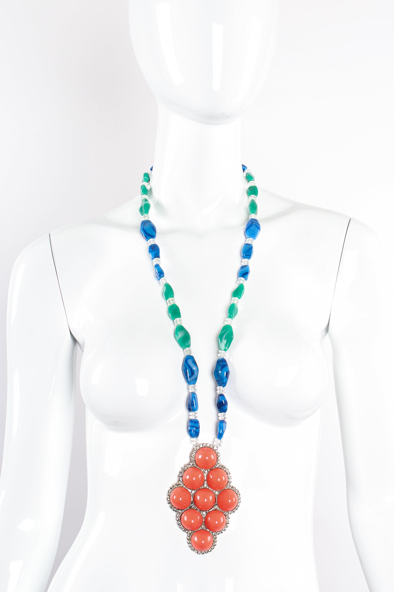 Vintage Unsigned William deLillo Glass Bead Bubble Pendant on mannequin at Recess Los Angeles