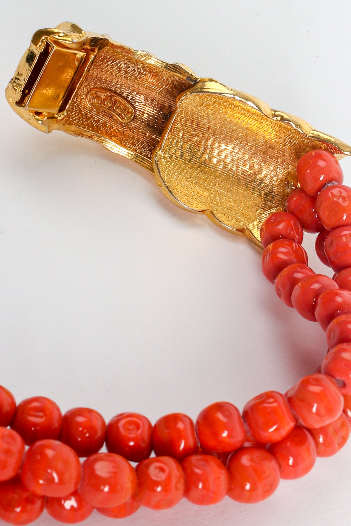 Vintage William deLillo Coral Bead Crustacean Bracelet backside at Recess Los Angeles