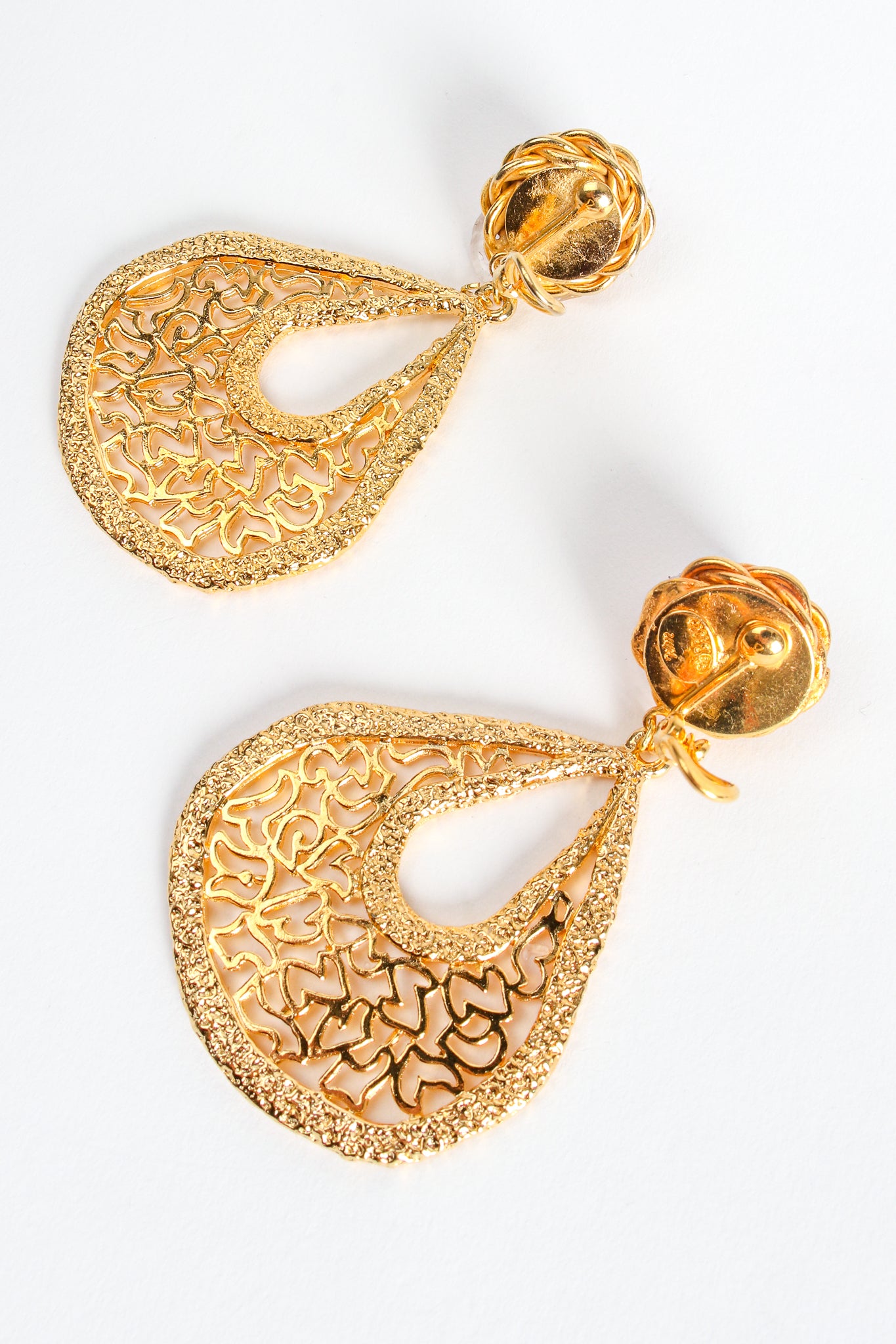 Vintage William deLillo Cutout Filigree Teardrop Earrings backside at Recess Los Angeles