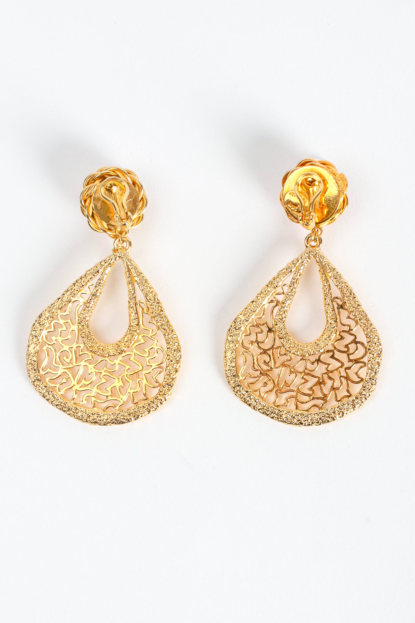 Vintage William deLillo Cutout Filigree Teardrop Earrings backside at Recess Los Angeles