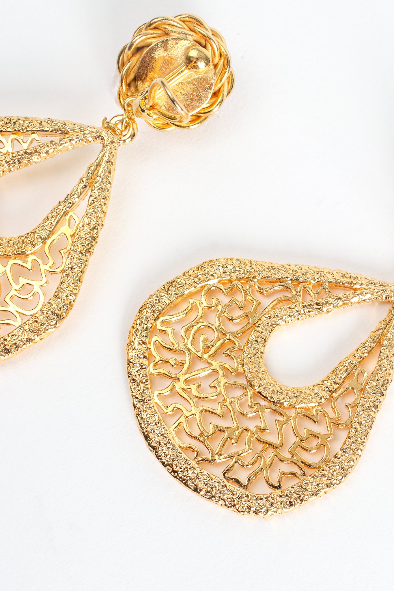 Vintage William deLillo Cutout Filigree Teardrop Earrings detail at Recess Los Angeles