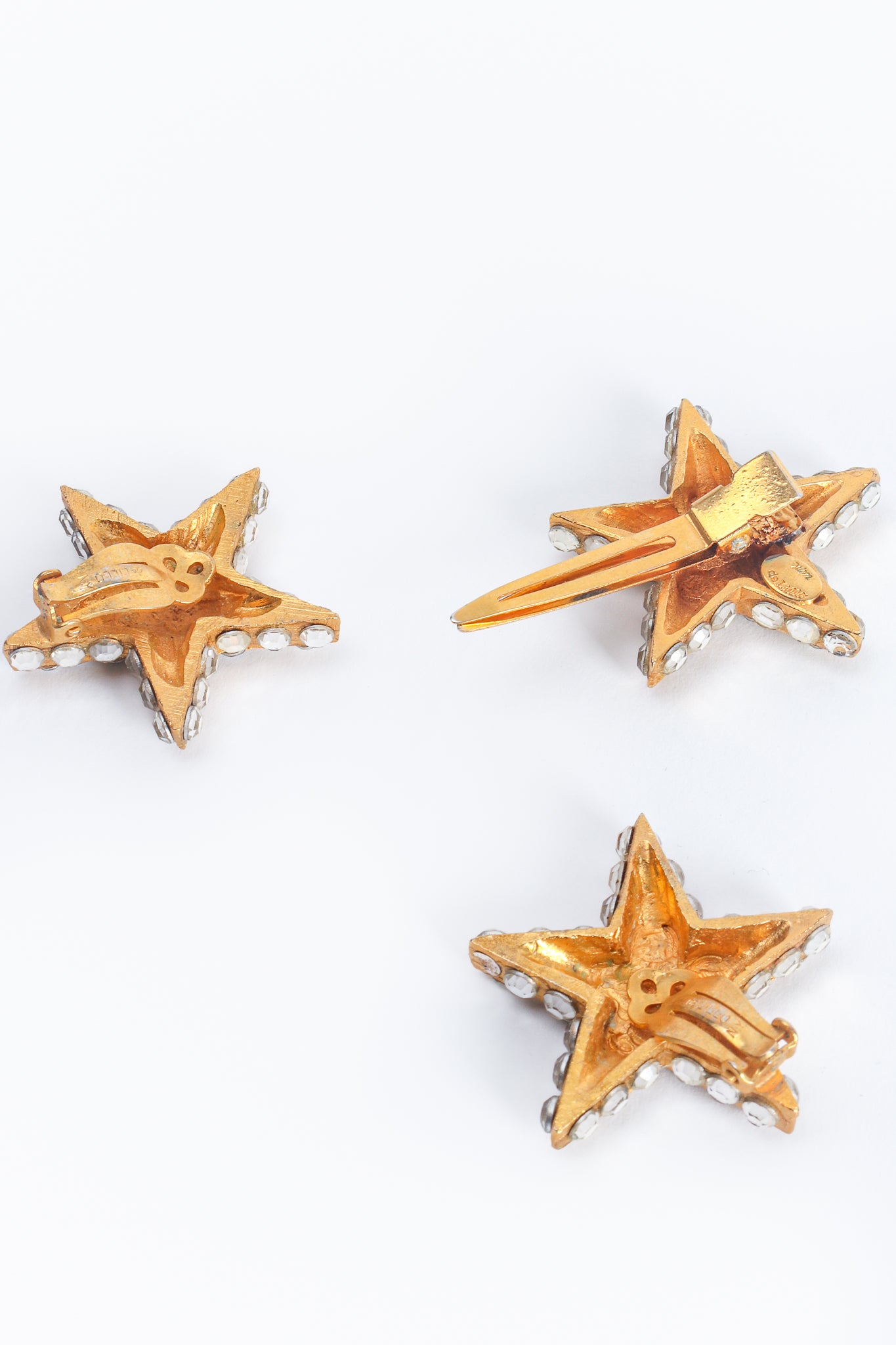 Vintage William deLillo Rhinestone Star Hair Clip Set backside at Recess Los Angeles