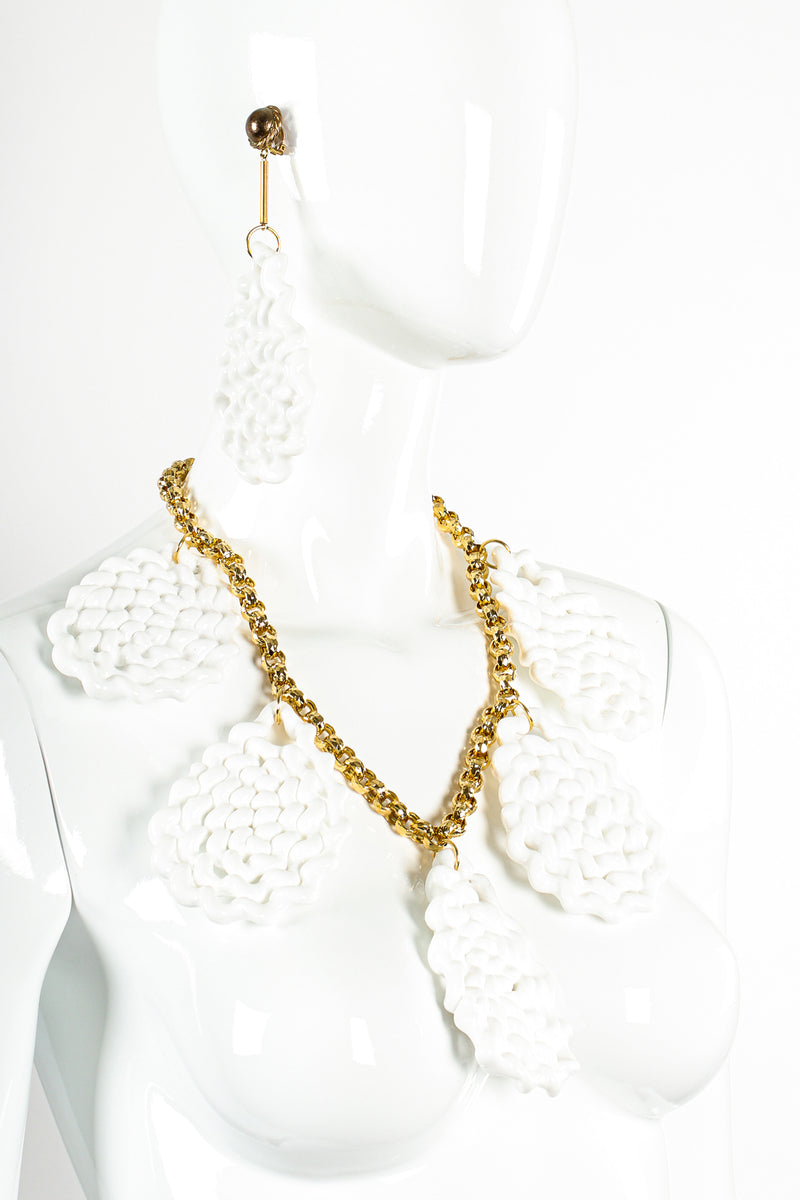 Vintage William deLillo Sculpted Spiral Twist Drop Necklace on mannequin at Recess Los Angeles