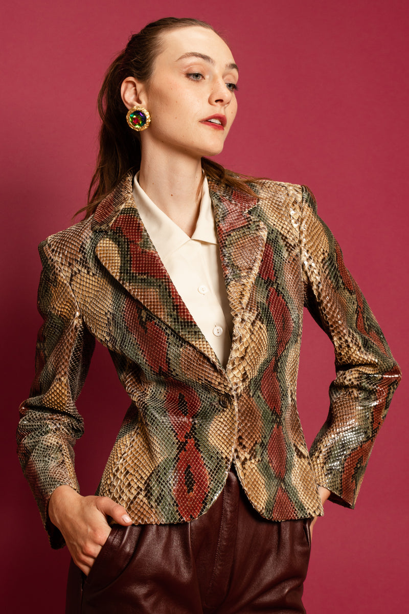 Vintage Bill Blass Ombré Snakeskin Blazer on Model @ Recess Los Angeles