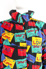 Vintage YSL Yves Saint Laurent Reversible Love Cards Puffer Coat on Mannequin neck at Recess LA