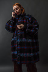 Vintage Saint Laurent Plaid Wool Coat on model Emily @ Recess Los Angeles