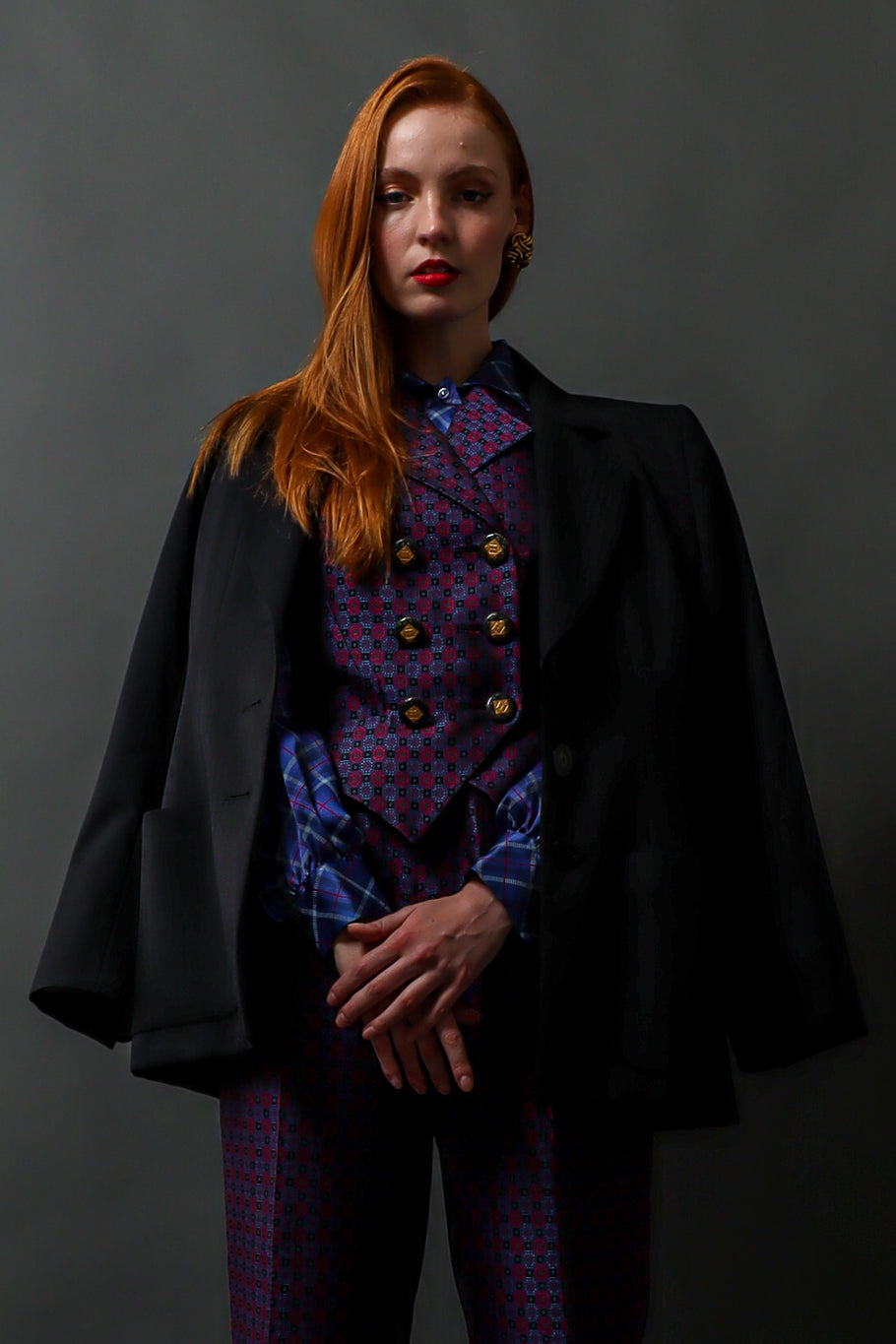 Vintage Yves Saint Laurent 1990s Wool Tux Blazer & Pant Set blazer on model @ Recess LA