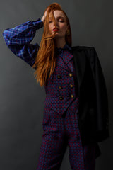 Vintage Saint Laurent Silk Plaid Print Blouse mannequin front on Emily @ Recess Los Angeles