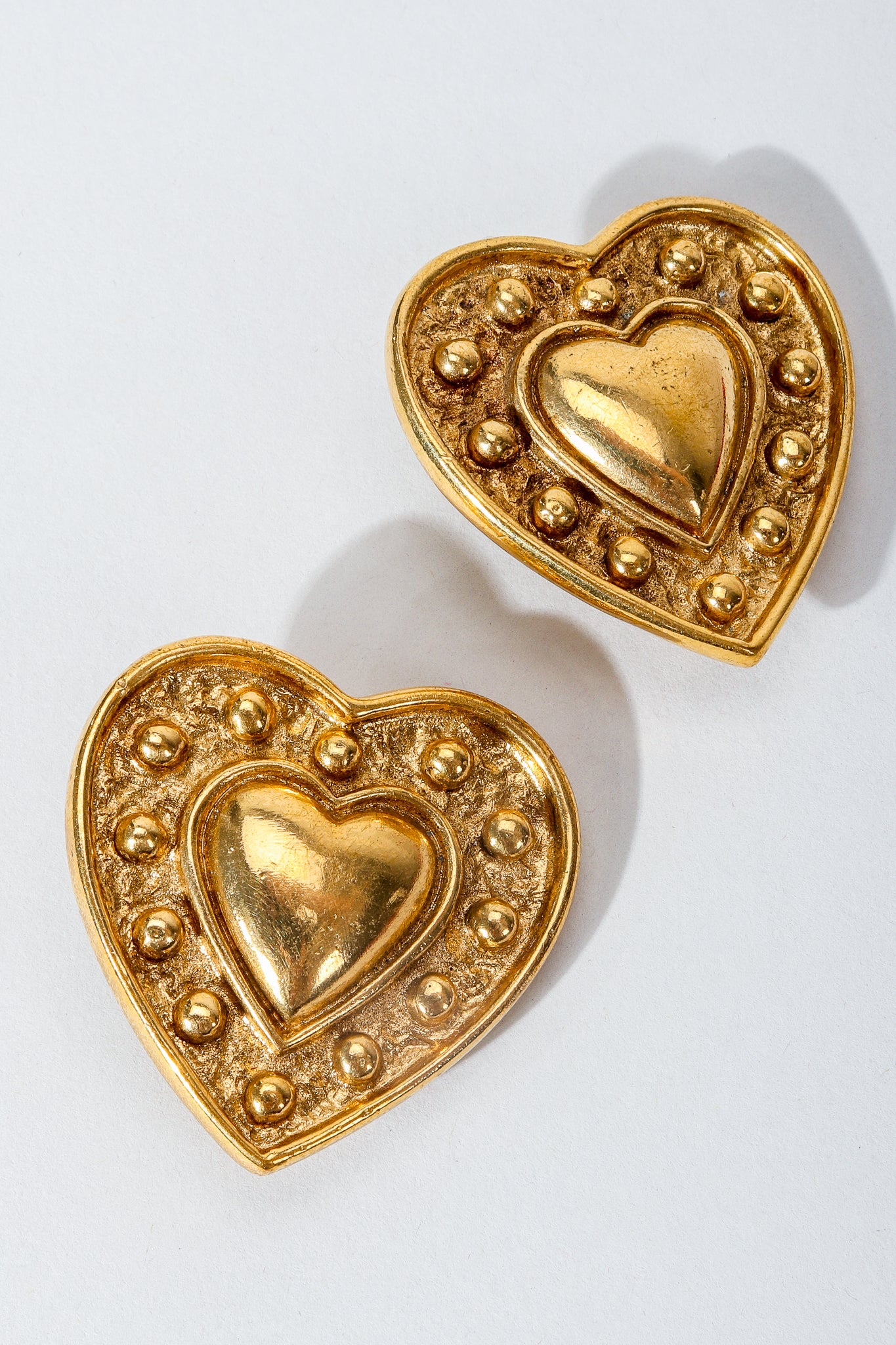 Vintage Yves Saint Laurent Gold Heart Button Clip Earrings at Recess Los Angeles