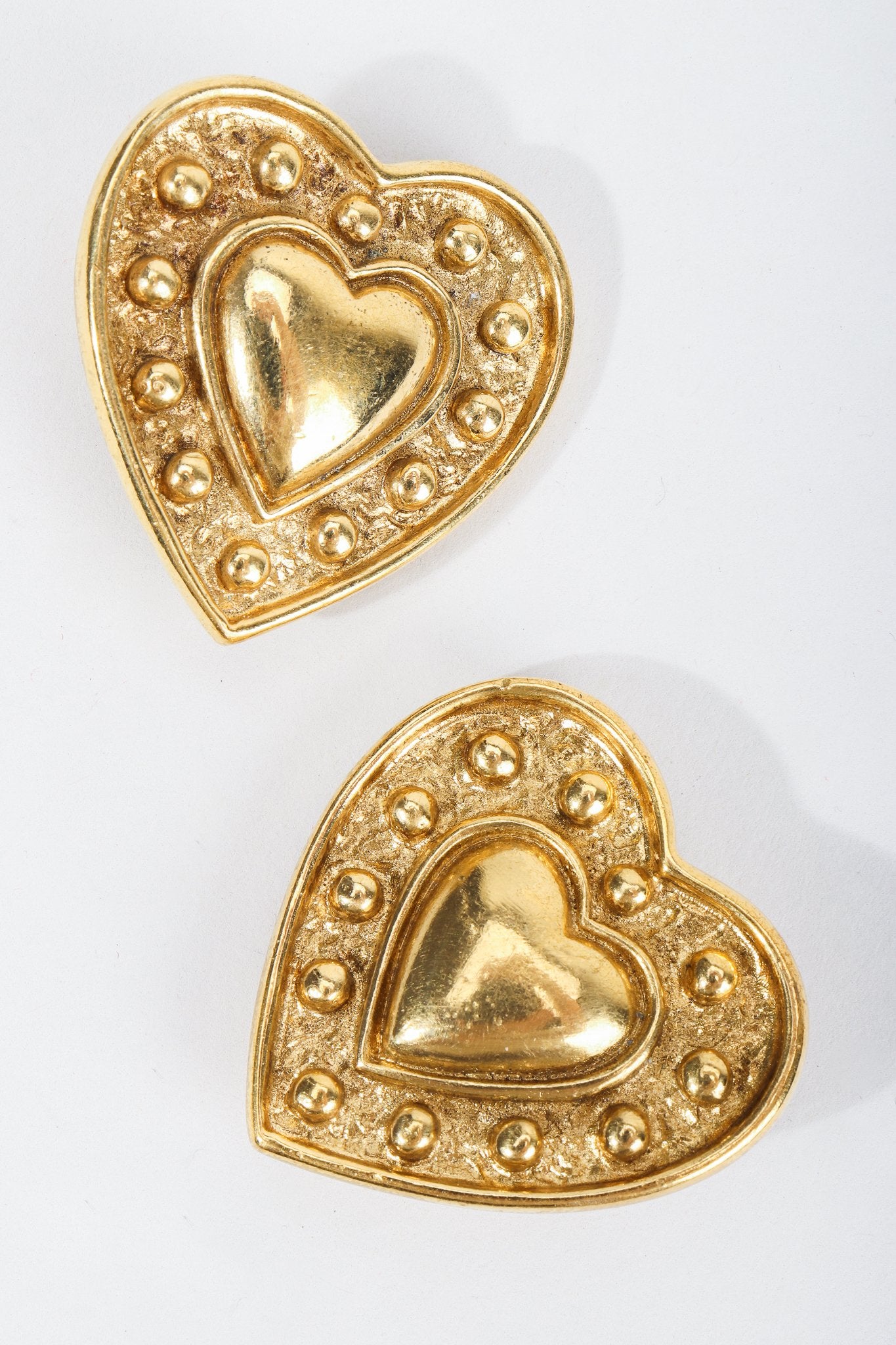 Vintage Yves Saint Laurent Gold Heart Button Clip Earrings at Recess Los Angeles