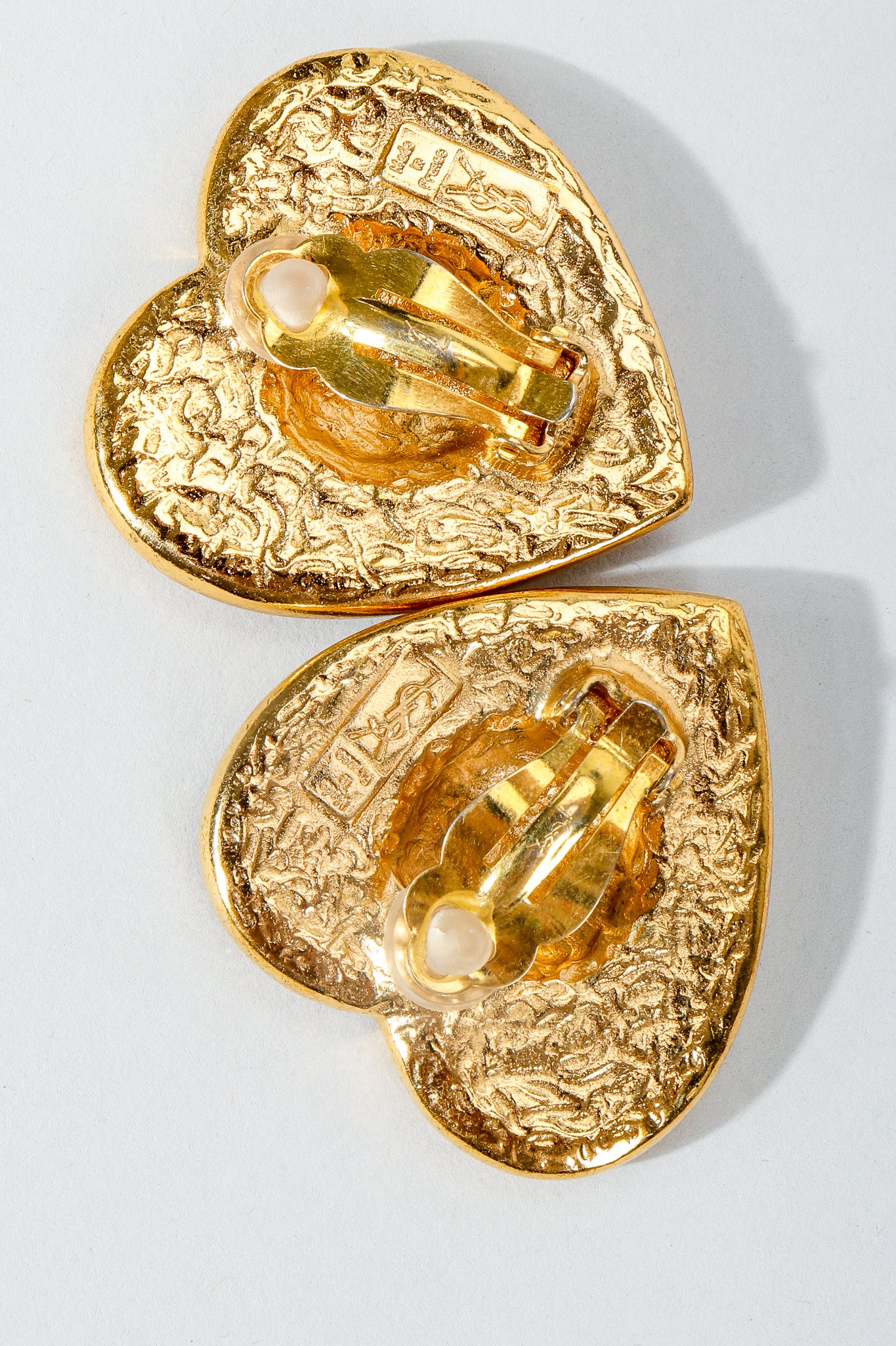 Vintage Yves Saint Laurent Gold Heart Button Clip Earring backsides