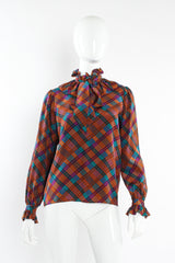 Vintage Saint Laurent Crosshatch Ruffle SIlk Blouse mannequin front @ Recess LA