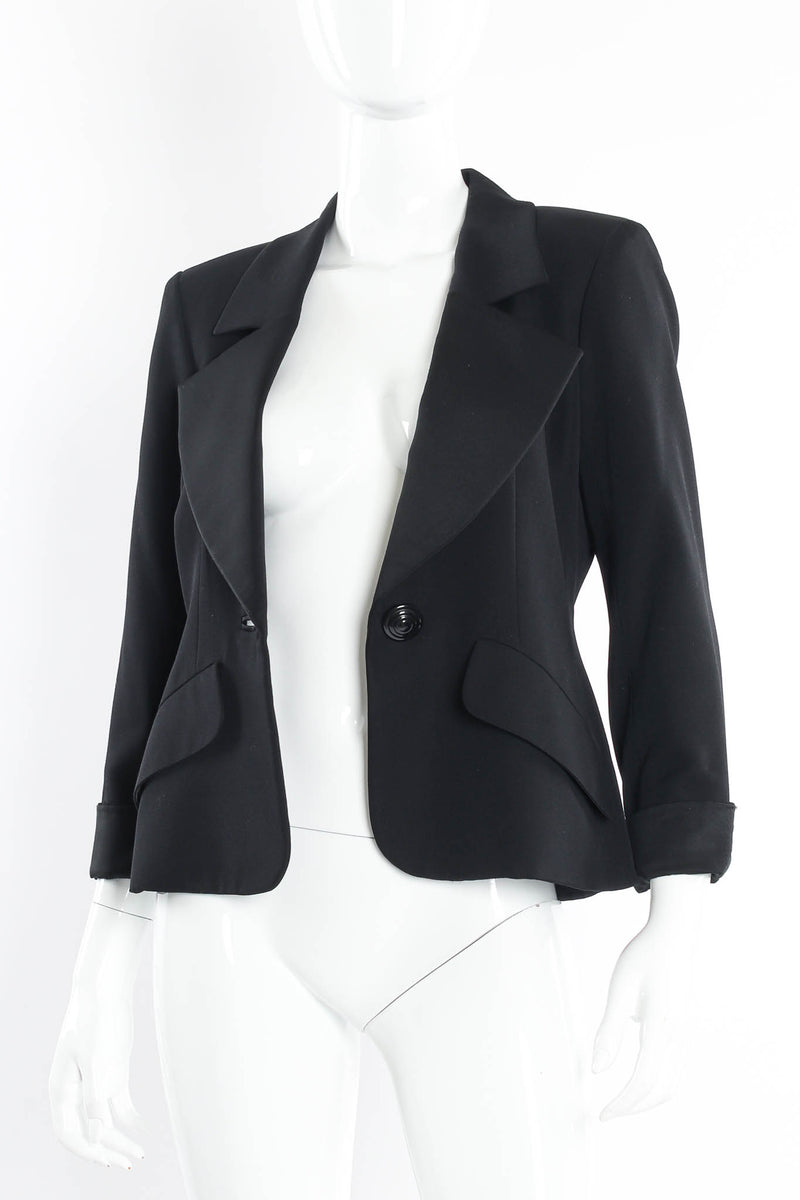 Vintage Yves Saint Laurent 1990s Wool Tuxedo Jacket mannequin front unbuttoned @ Recess LA