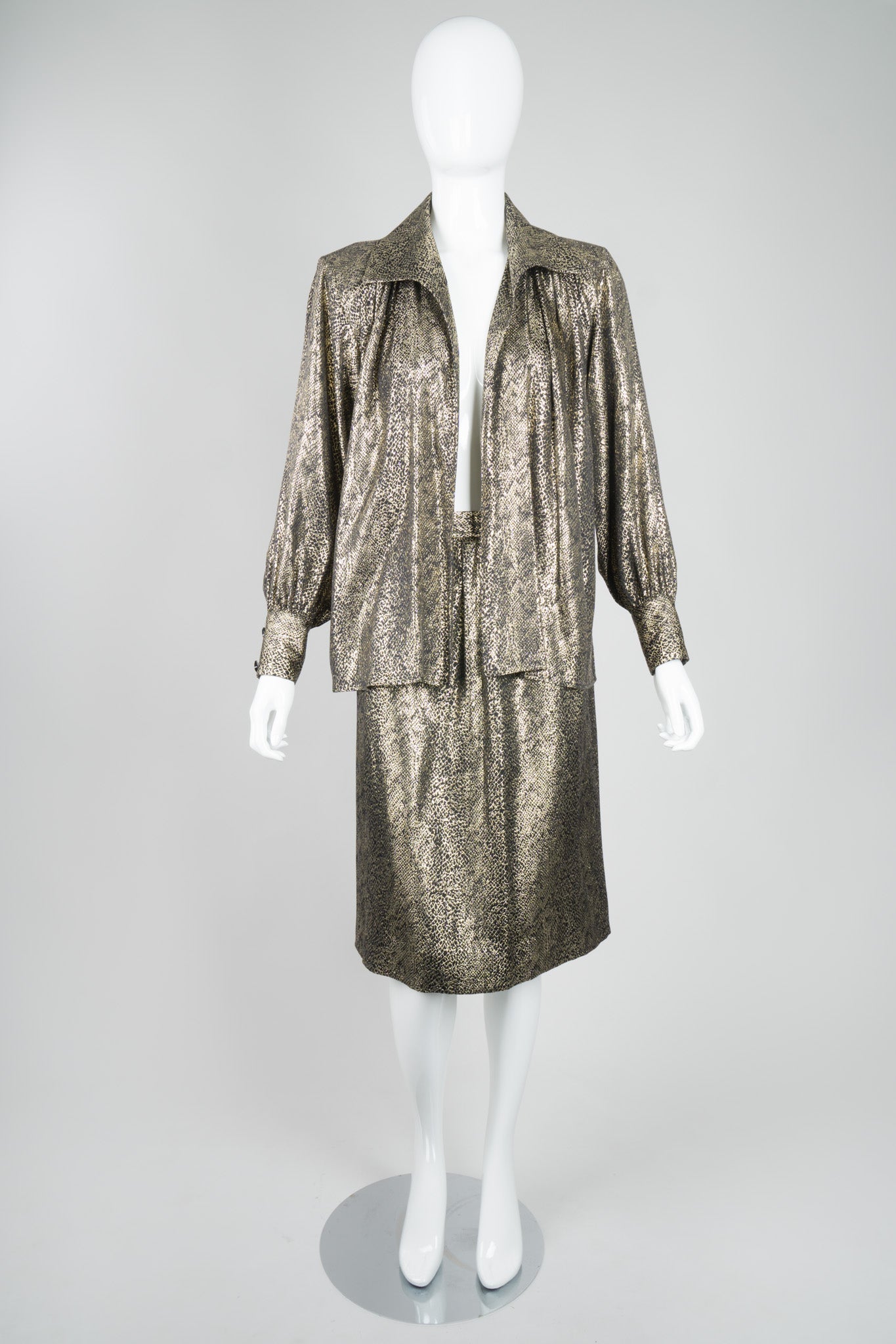 YSL Yves Saint Laurent Disco Snake Print Lamé Blouse & Skirt Set