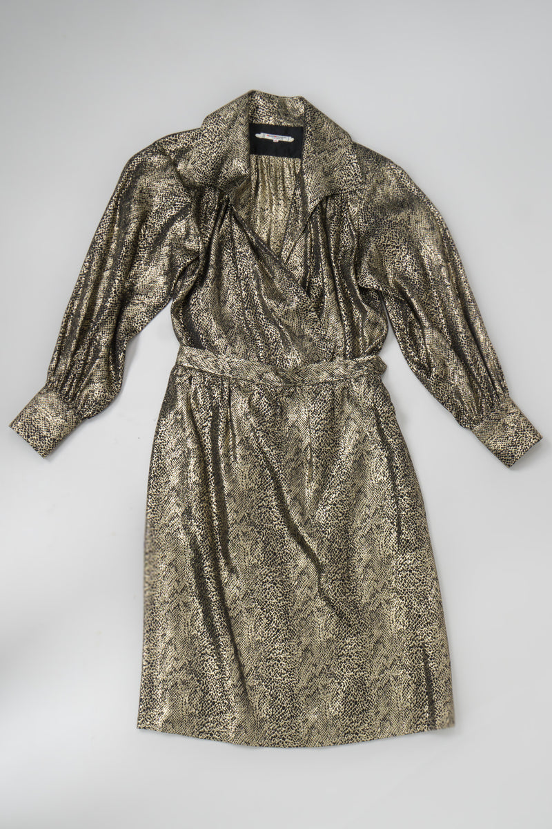 YSL Yves Saint Laurent Disco Snake Print Lamé Blouse & Skirt Set