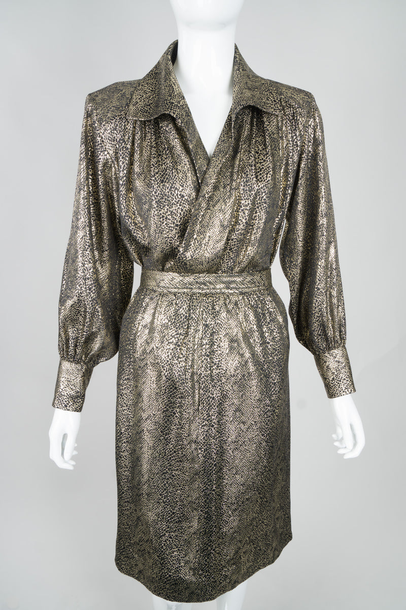 YSL Yves Saint Laurent Disco Snake Print Lamé Blouse & Skirt Set