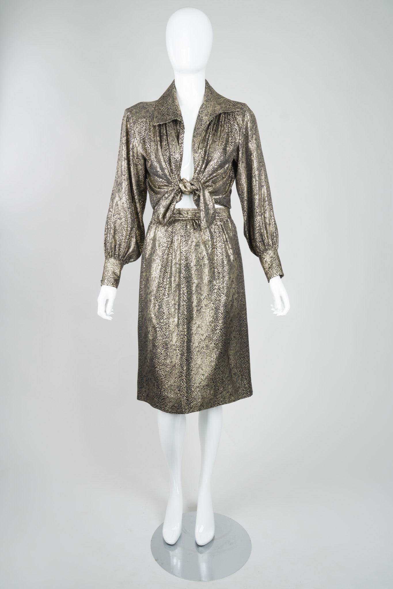 YSL Yves Saint Laurent Disco Snake Print Lamé Blouse & Skirt Set