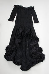 YSL Yves Saint Laurent Rive Gauche Sheer Lace Ruffle Hi-Lo Gown