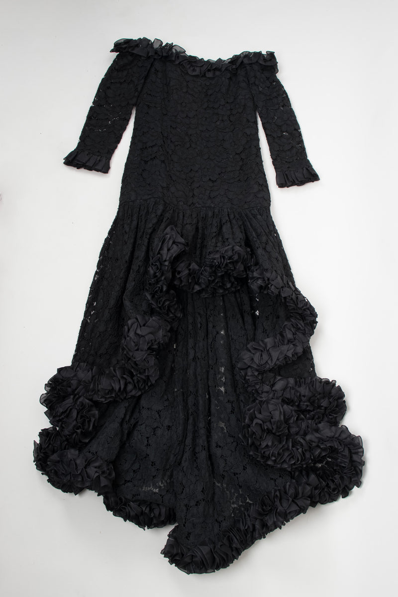 YSL Yves Saint Laurent Rive Gauche Sheer Lace Ruffle Hi-Lo Gown