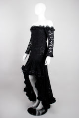 YSL Yves Saint Laurent Rive Gauche Sheer Lace Ruffle Hi-Lo Gown