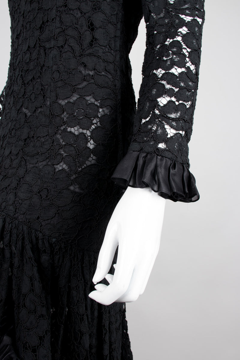 YSL Yves Saint Laurent Rive Gauche Sheer Lace Ruffle Hi-Lo Gown