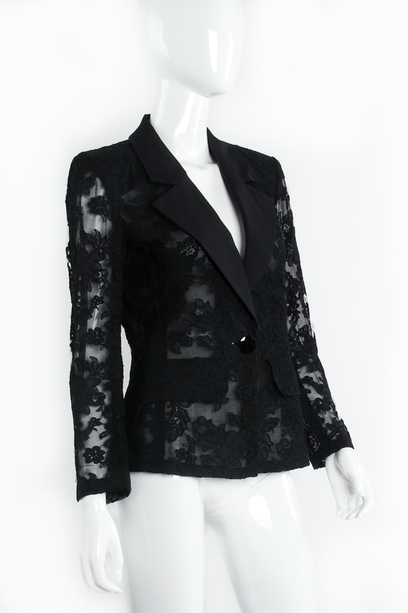 Vintage Yves Saint Laurent Alençon Lace Tuxedo Jacket on Mannequin Angle at Recess LA