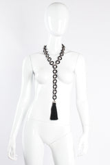 Vintage Yves Saint Laurent YSL Bakelite Ball Chain Tassel Belt on mannequin at Recess Los Angeles