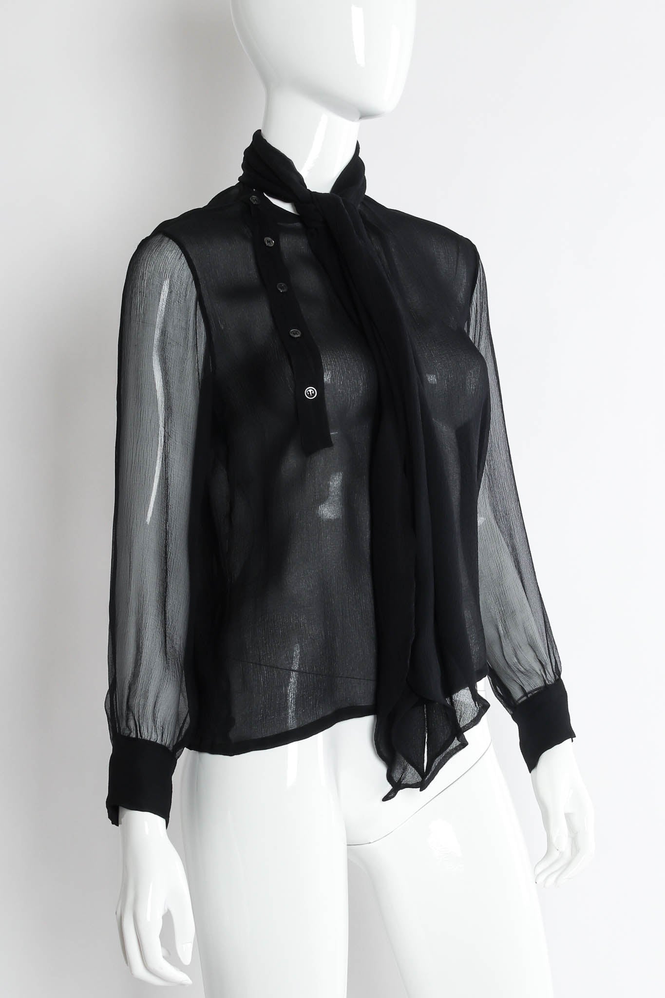 Vintage Saint Laurent Sheer Silk Tie Blouse mannequin angle @ Recess Los Angeles