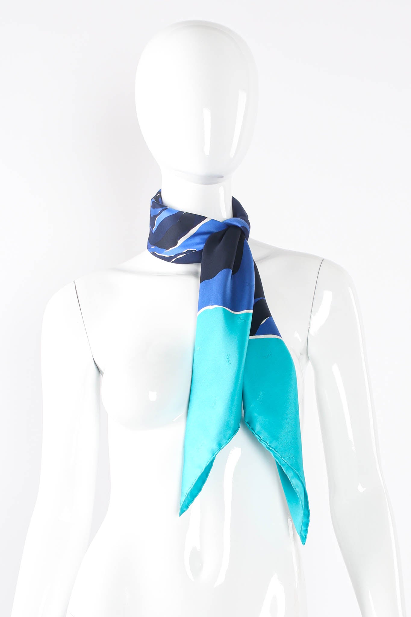 Vintage Yves Saint Laurent YSL Graphic Rose Print Scarf on mannequin at Recess LA