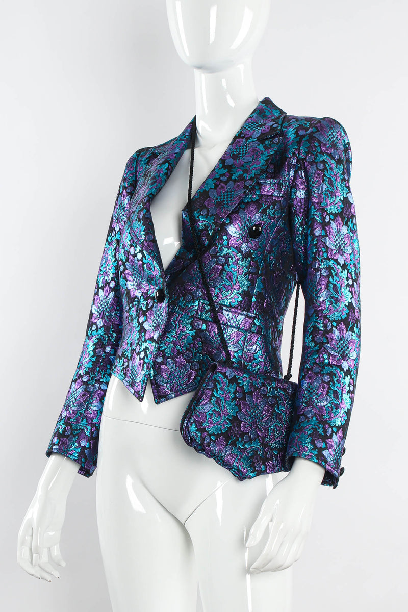 Vintage Saint Laurent 1980s Floral Brocade Metallic Jacket & Bag Set mannequin angle set @ Recess LA