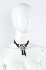 Vintage Saint Laurent "YSL" Logo Tie Belt on mannequin front as choker necklace @ Recess LA