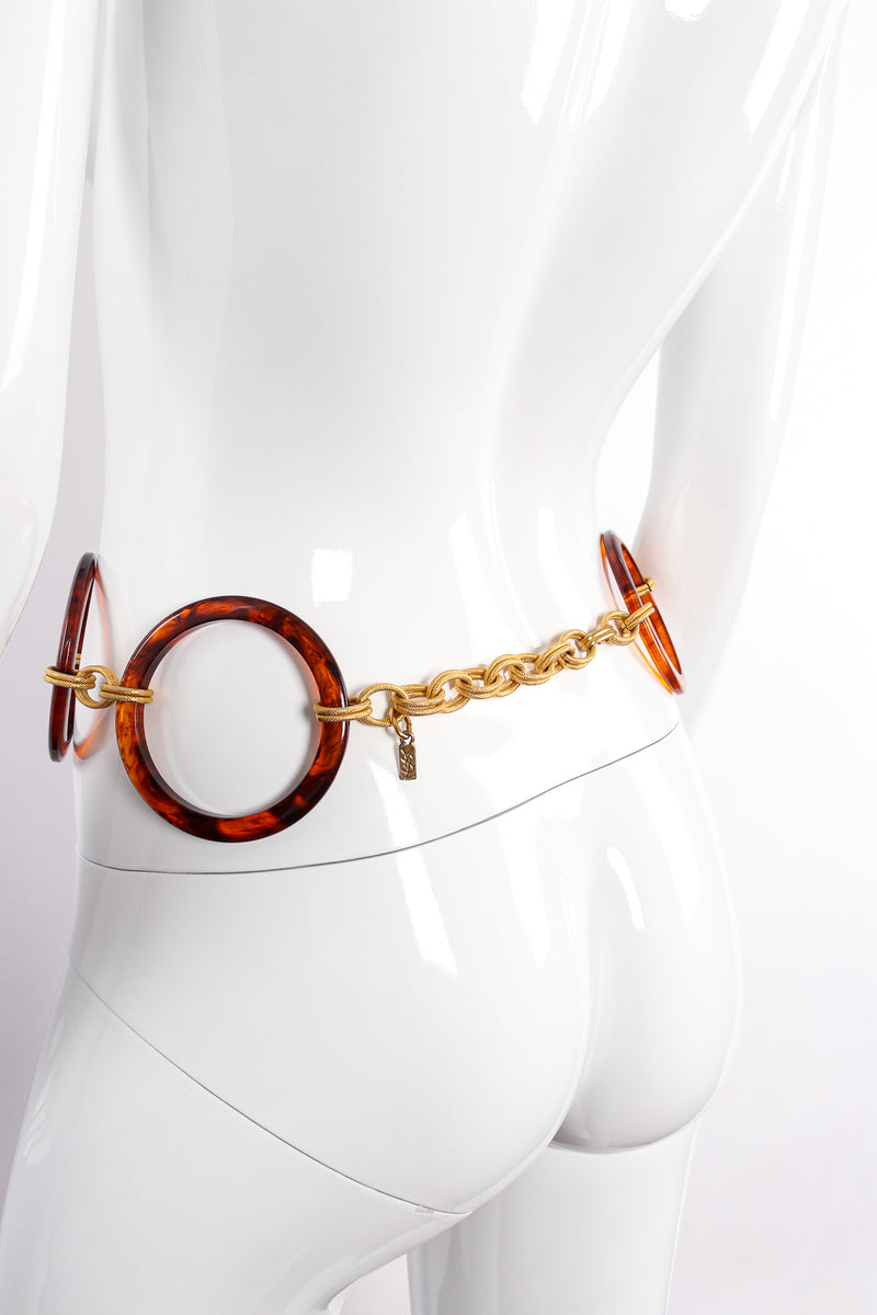 Vintage Yves Saint Laurent Tortoise Lucite Rings Chain Link Belt on Mannequin Back at Recess LA