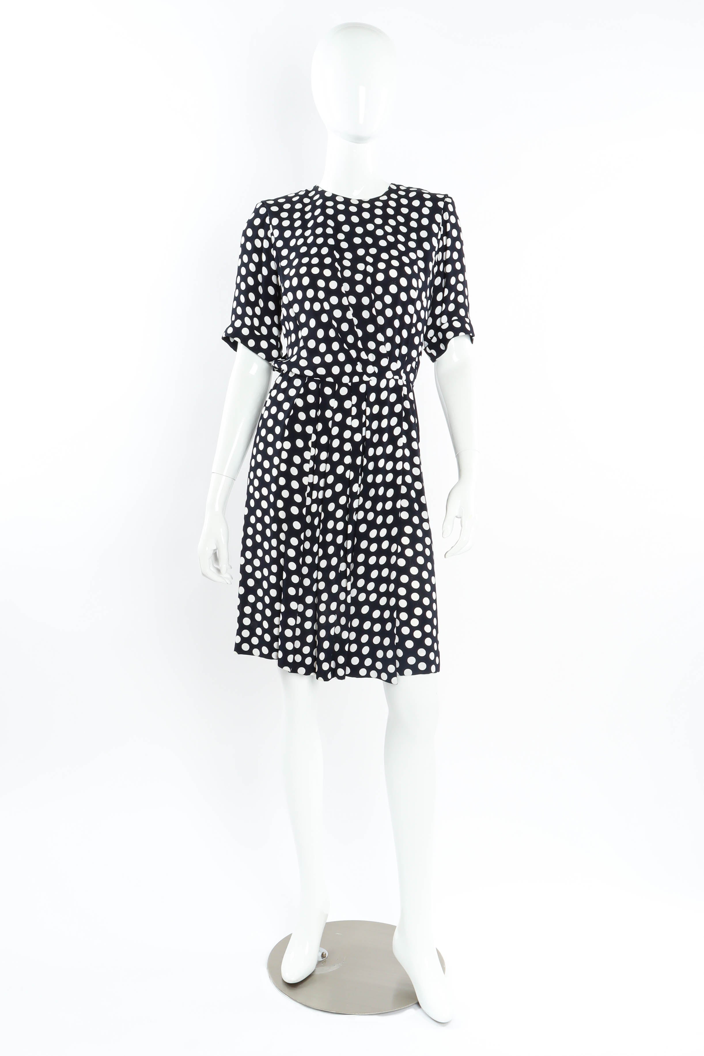 1980 Vintage YSL Polka Dot Pleat Dress mannequin front @ Recess LA