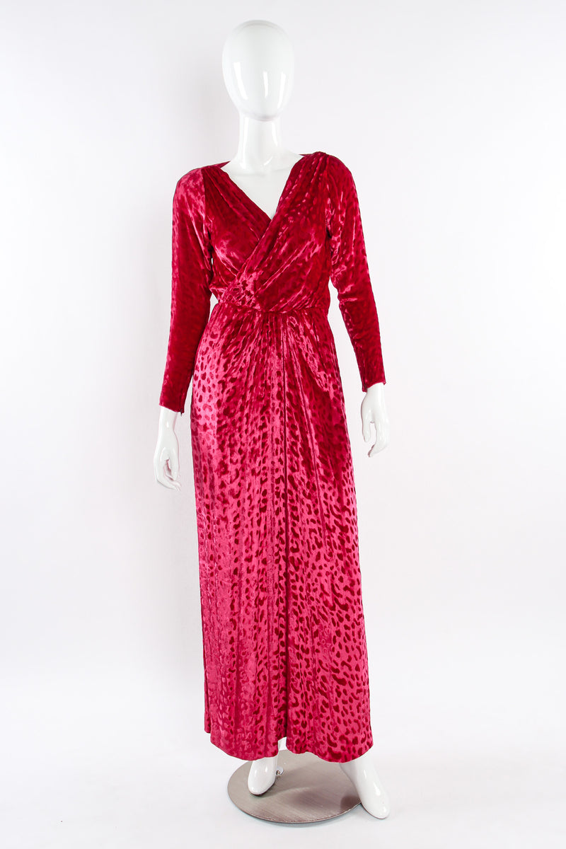 Vintage Saint Laurent Velvet Leopard Wrap Gown mannequin front @ Recess LA