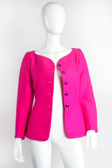 Vintage Yves Saint Laurent YSL Hot Neon Silk Jacket Suit Set on mannequin open @ Recess LA