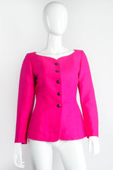 Vintage Yves Saint Laurent YSL Hot Neon Silk Jacket Suit Set on mannequin front @ Recess LA