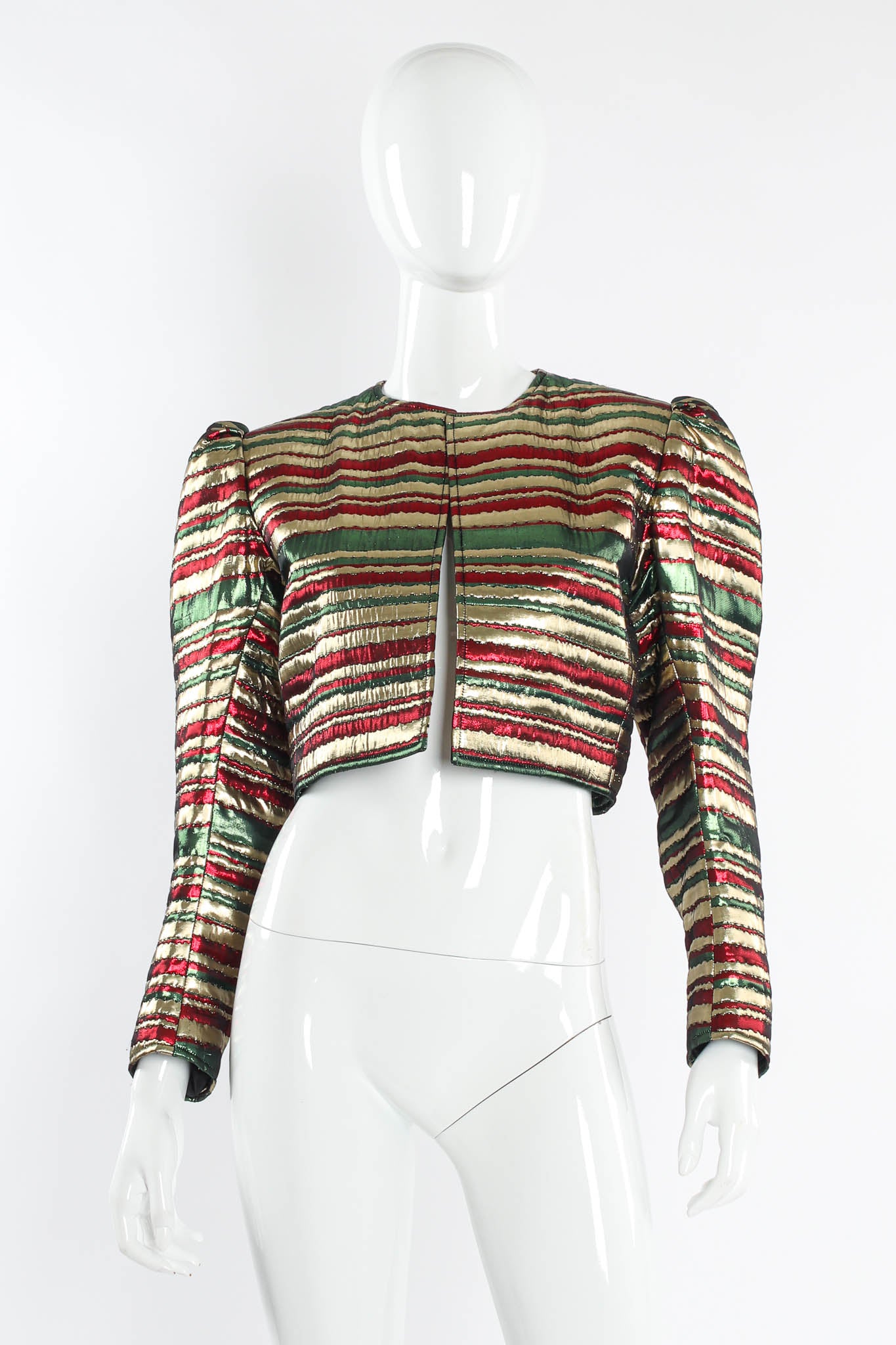 Vintage Saint Laurent Festive Lamé Stripe Bolero mannequin front @ Recess Los Angeles