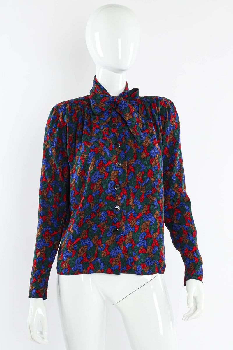 Vintage Saint Laurent Abstract Geo Mosaic Blouse mannequin front @ Recess Los Angeles