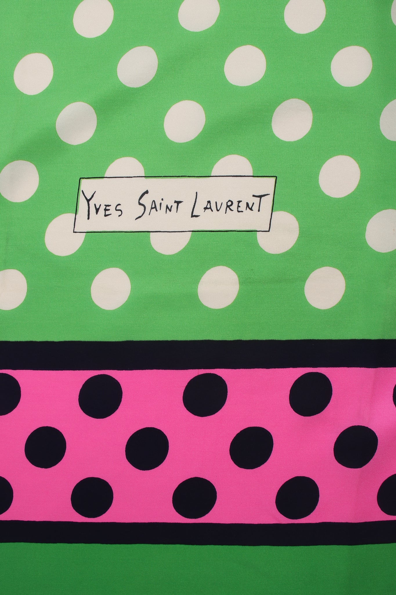 Vintage Yves Saint Laurent YSL Watermelon Dot Silk Scarf signature at Recess Los Angeles