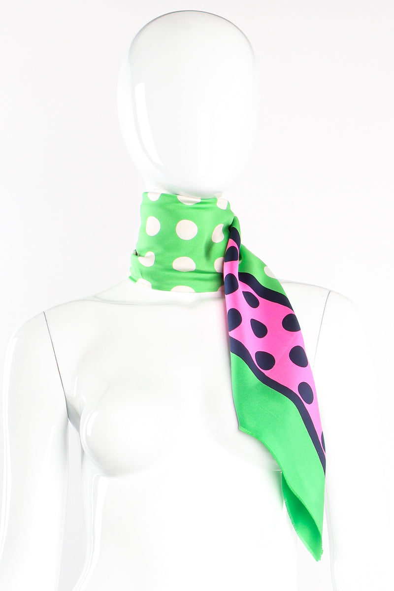 Vintage Yves Saint Laurent YSL Watermelon Dot Silk Scarf on mannequin at Recess Los Angeles