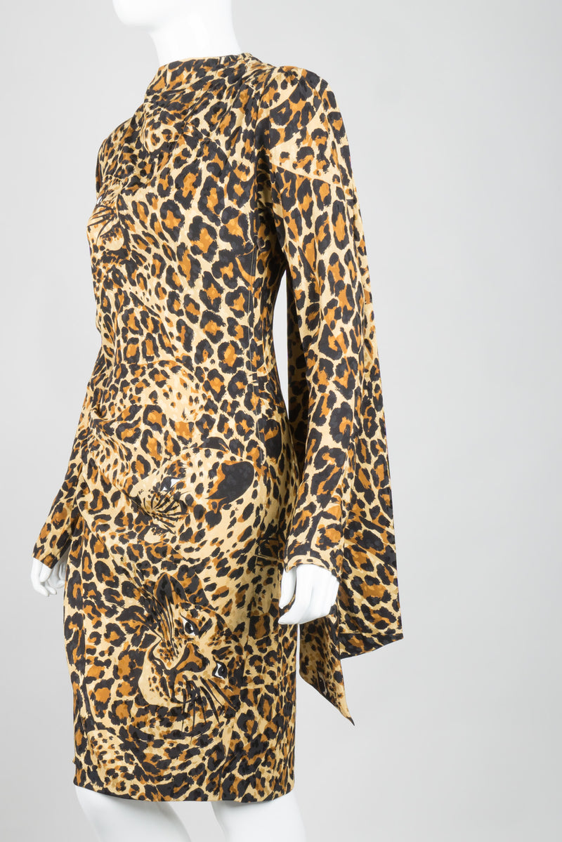 YSL Yves Saint Laurent Silk Leopard Scarf Wrap Dress