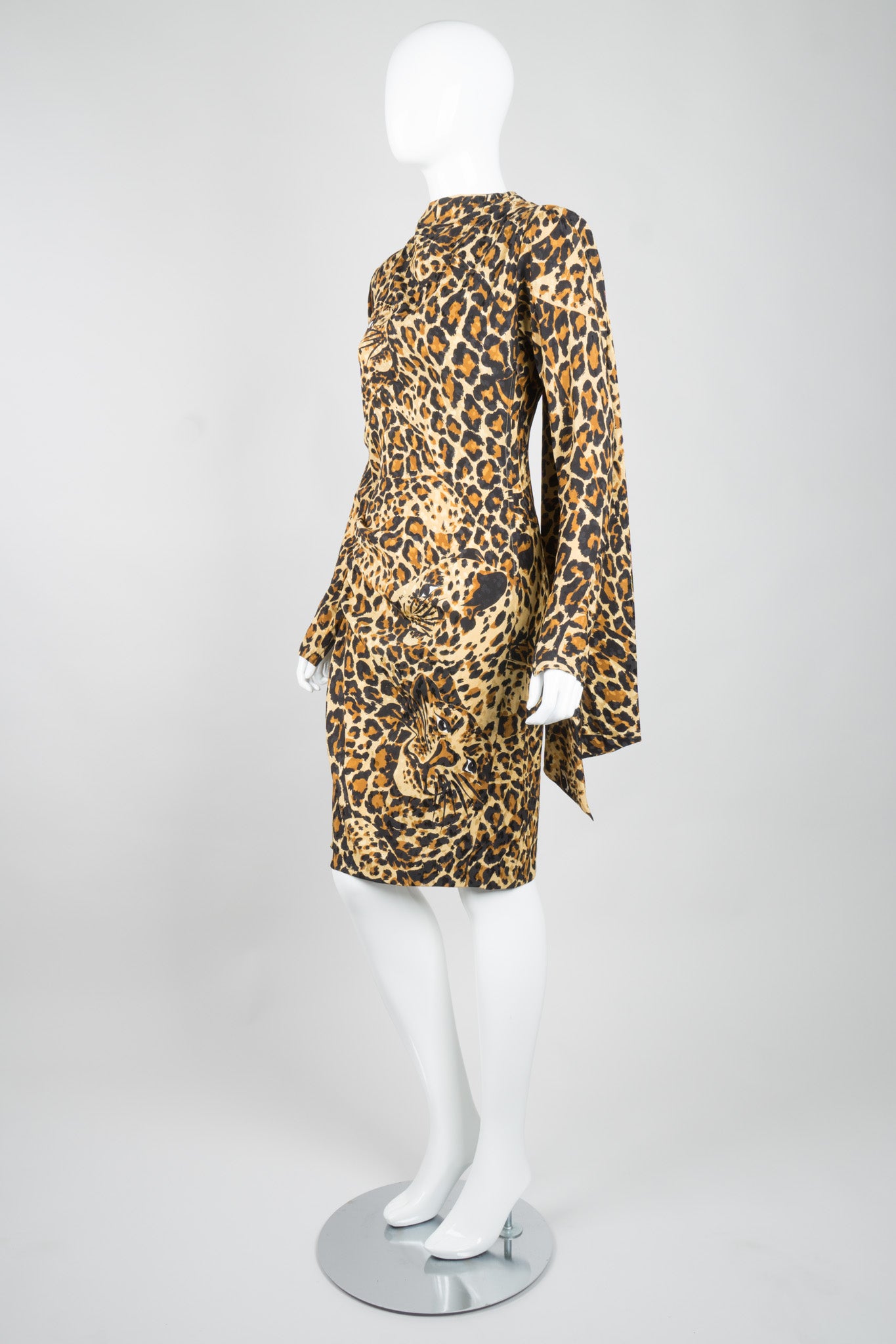 YSL Yves Saint Laurent Silk Leopard Scarf Wrap Dress