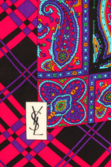 Vintage YSL Yves Saint Laurent Plaid Paisley Mandala Silk Scarf signature at Recess Los Angeles