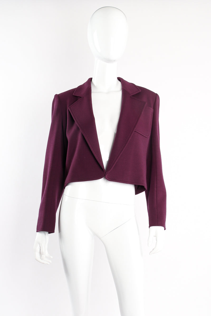 Vintage Yves Saint Laurent YSL Cropped Plum Double Knit Jacket on Mannequin front at Recess LA