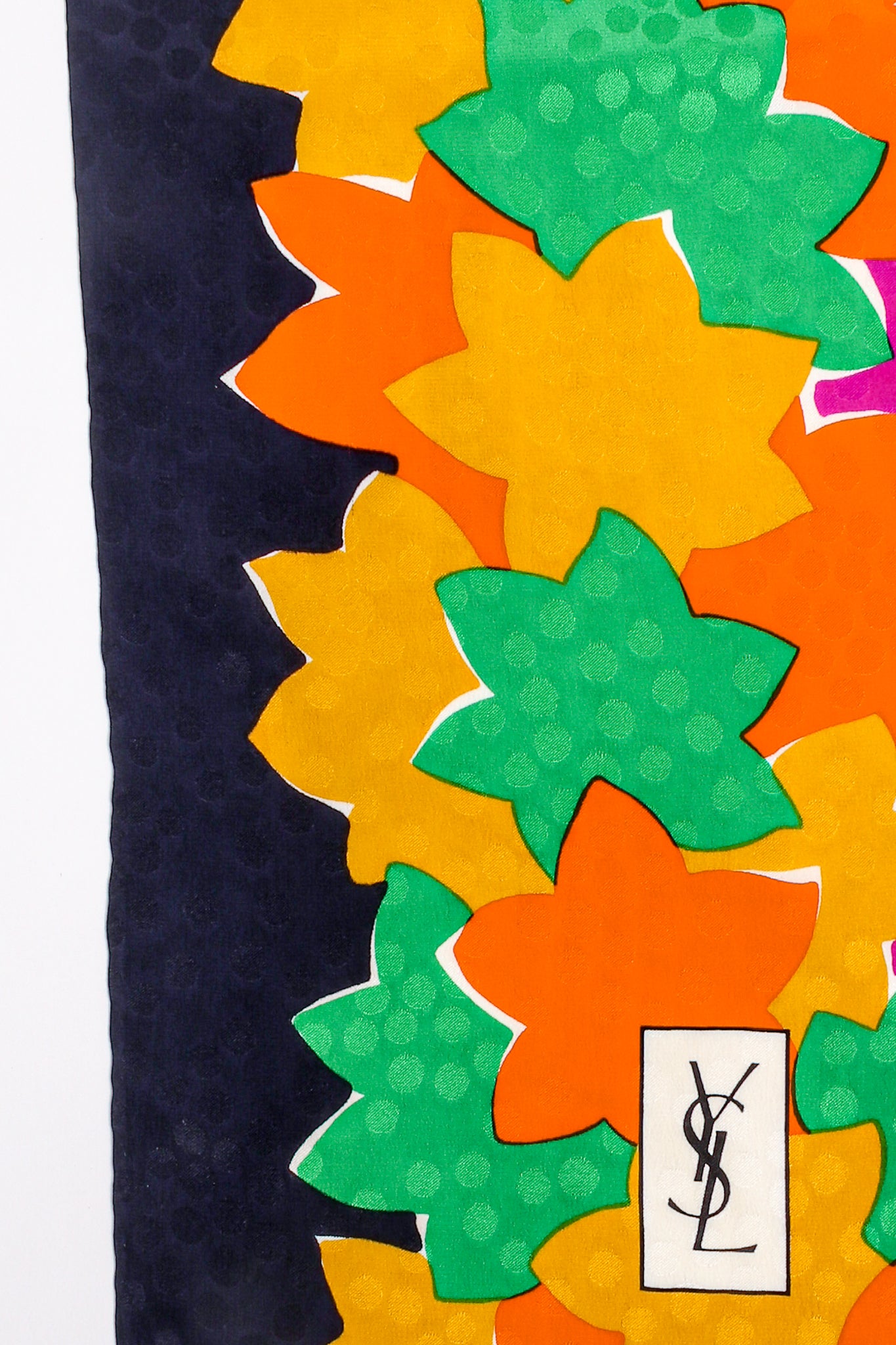 Vintage Yves Saint Laurent YSL Falling Autumn Leaves Scarf signature at Recess Los Angeles