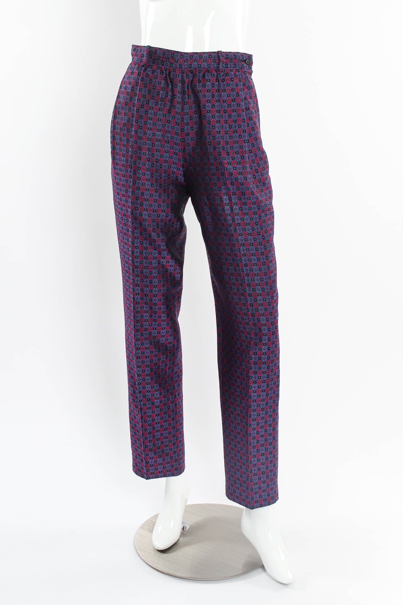 Vintage 90s Yves Saint Laurent Geo Checker Vest & Pant Suit Set mannequin front pant @ Recess LA