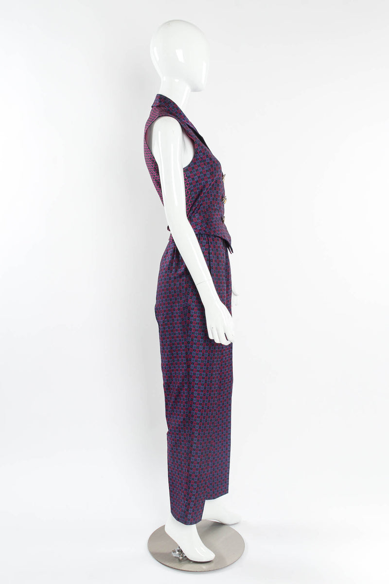 Vintage 90s Yves Saint Laurent Geo Checker Vest & Pant Suit Set mannequin side @ Recess LA