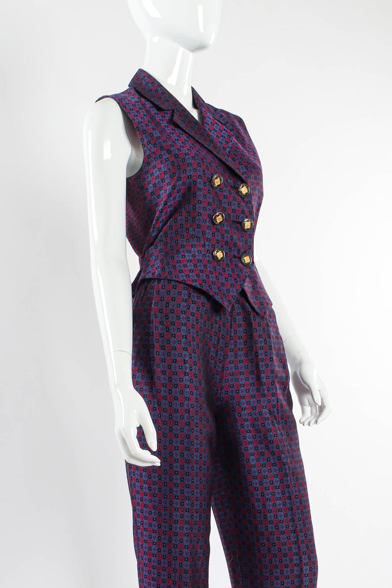 Vintage 90s Yves Saint Laurent Geo Checker Vest & Pant Suit Set mannequin angle close @ Recess LA