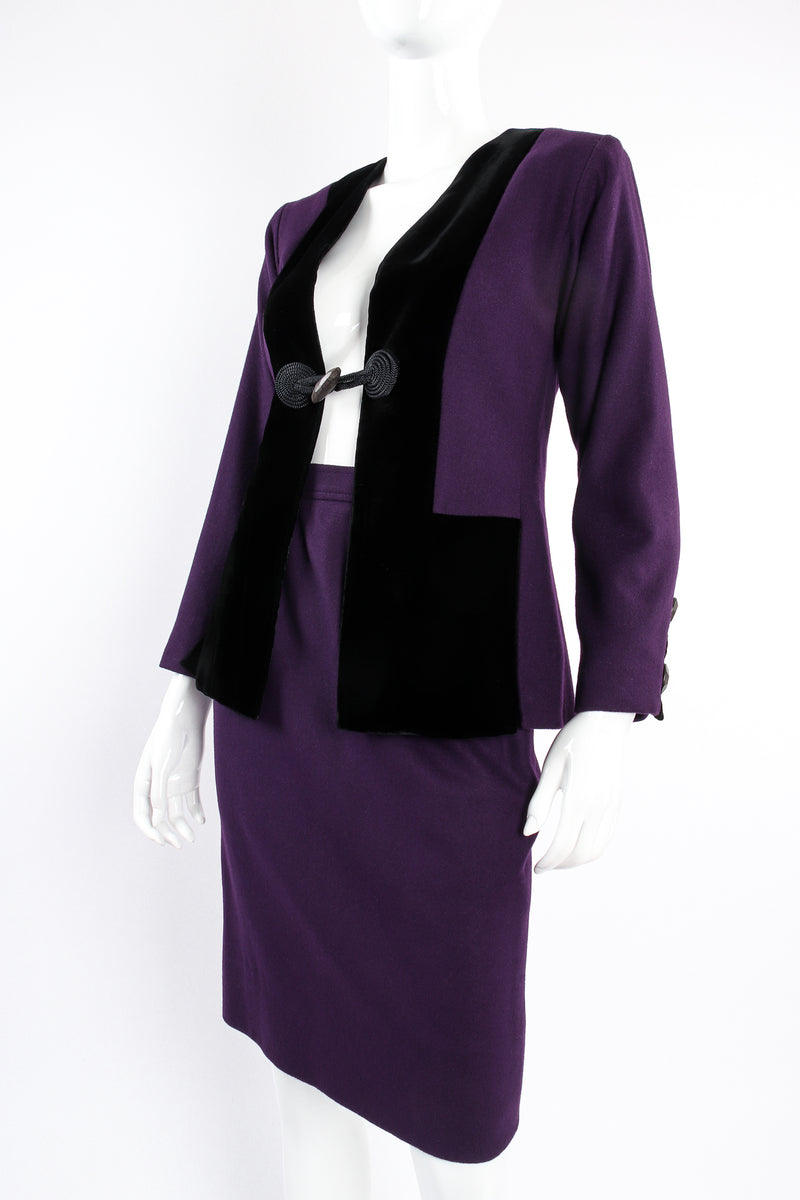 Vintage Yves Saint Laurent YSL Contrast Toggle Jacket & Skirt Set on mannequin angle at Recess Los Angeles