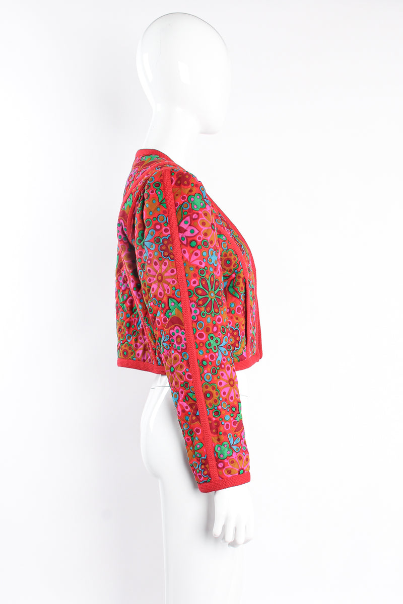 Vintage Yves Saint Laurent A/W1990 Runway Floral Quilt Crop Jacket on mannequin side at Recess LA